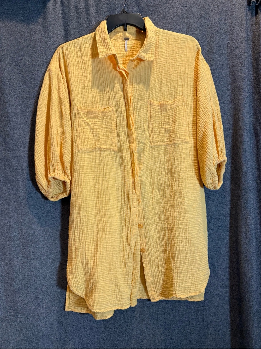 YFB Textured Gauze Cotton Yellow Button-Up Tunic Dress Women’s Pre-owned.